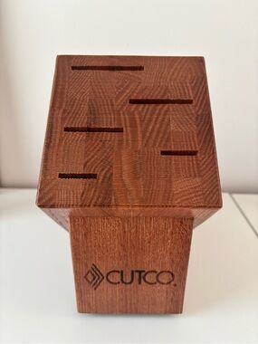 CUTCO 5 Slot Gourmet Knife Block Solid Oak Honey Brown Finish Excellent Wood